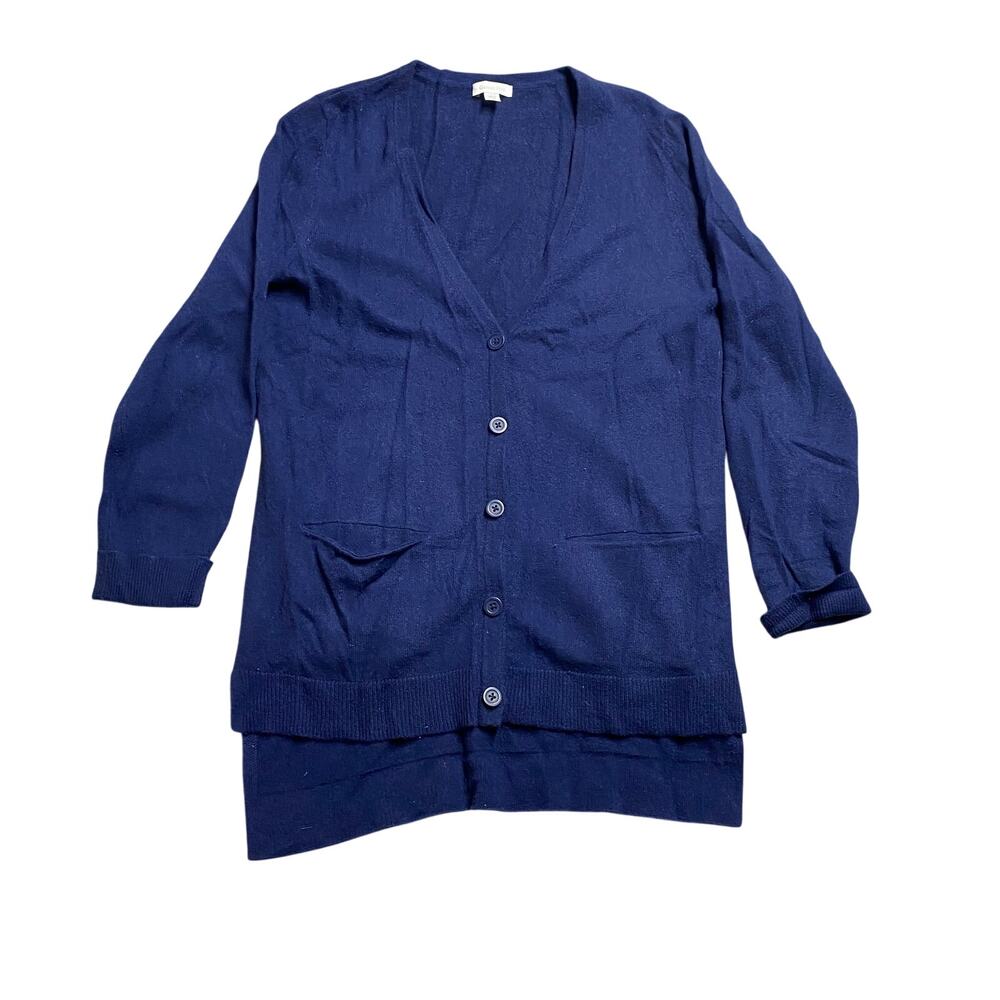 Garnet Hill Women's Medium 100% Cashmere Navy Blue V Neck Cardigan Sweater